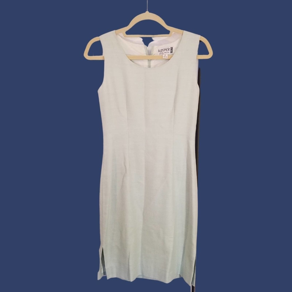 Kasper Petite woven sleeveless sheath dress | size 2P | light blue